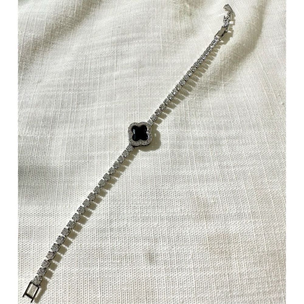 Cubic zirconia black clover tennis bracelet